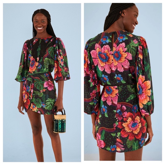 FARM Rio Dresses & Skirts - NWT Farm Rio Black Blooming Garden Black Floral Tropical Mini Skirt Size S